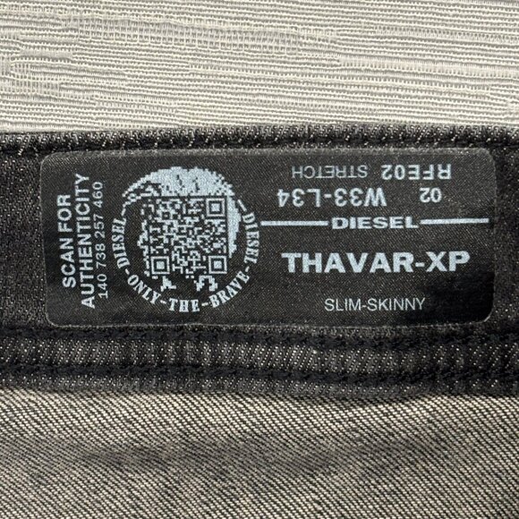 Diesel Thavar XP Jeans Mens 33 x 34 Gray Distressed Denim Slim Skinny Fit - Picture 3 of 15